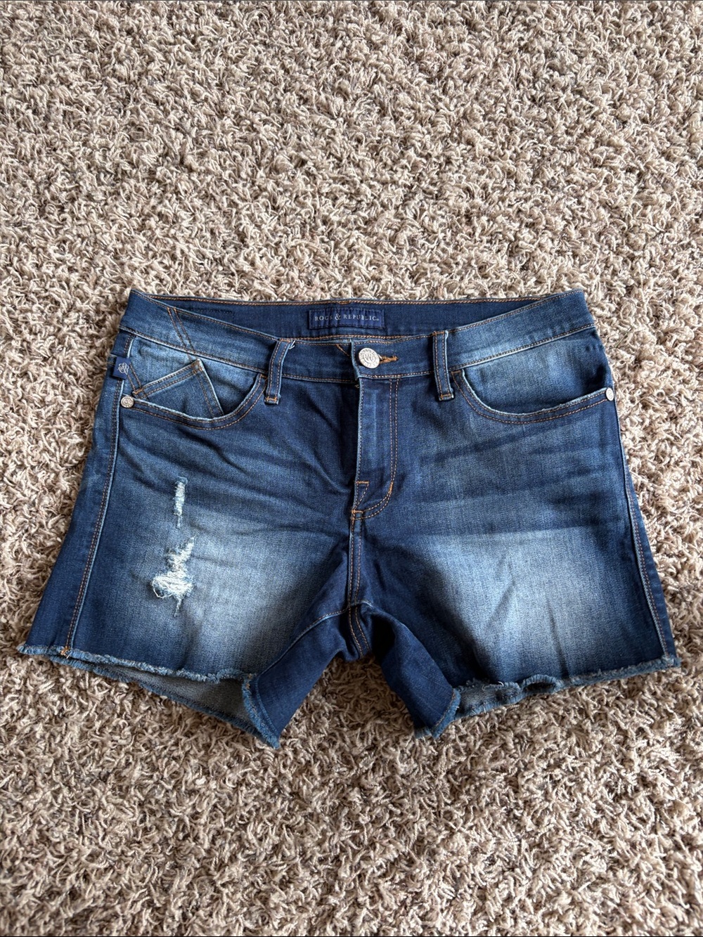 Rock & Republic Dark Blue Distressed Denim Cutoff Shorts